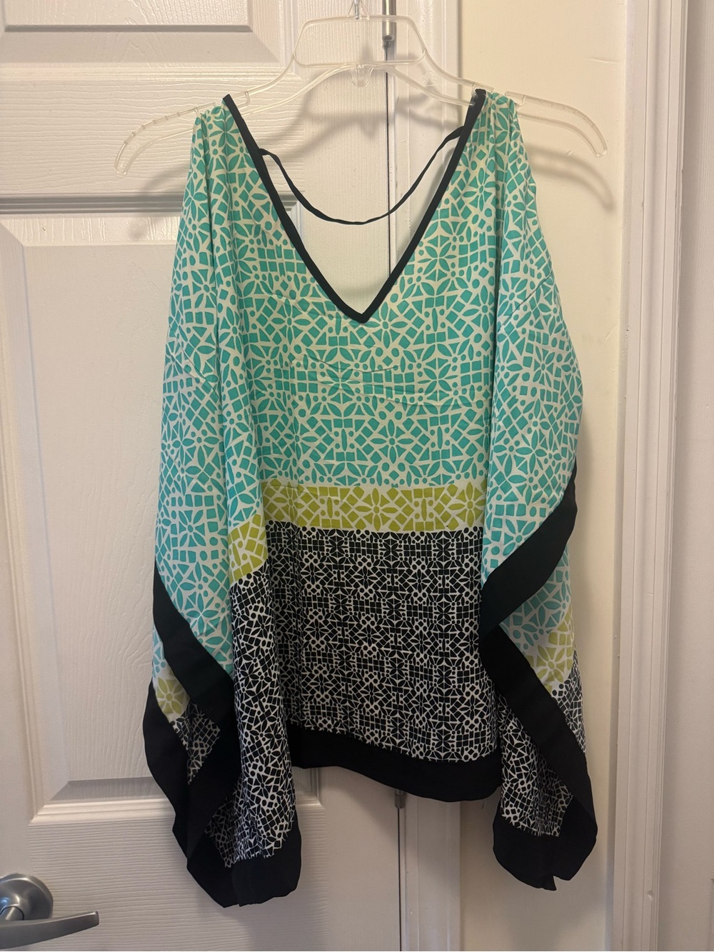 Turquoise Patterned Women’s Tunic with Black Trim